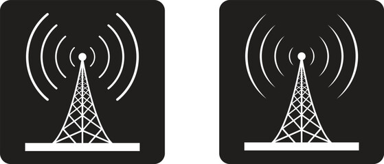Vector icons of communication signal transmitter towers and others. with protected silhouette style. Vector illustration
