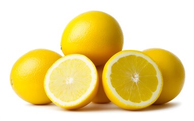 Fresh Yellow Lemons Fruit Citrus Group Isolated White Background