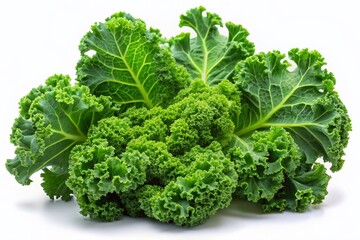 Fresh Green Kale Leaves Isolated on White Background - High-Resolution Stock Photo