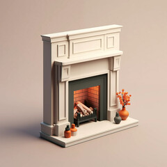 A modern fireplace with a cozy design, featuring an orange glow, vases, and decorative elements for a warm home atmosphere.