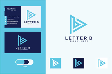 Modern Geometric Play Button Logo Design Business Cards
