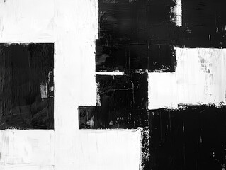 Obraz premium Minimalist black and white abstract painting, geometric brushstroke textured artwork background, modern monochromatic fine art decor