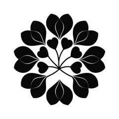 Black and White Floral Mandala Heart Shaped Leaves Design