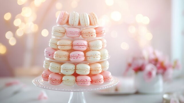 A delicate French macaron tower in pastel colors, soft lighting --ar 16:9 --v 6.1 Job ID: d021fac5-1c41-49de-9f25-a8364fc9c7a4