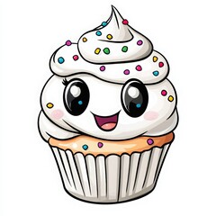 Cute Cartoon Cupcake with Colorful Sprinkles