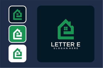 Modern Green House Letter E Logo Design