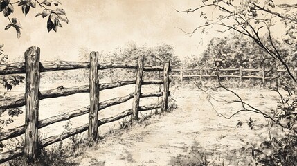 Traditional Wattle Fence Drawing
