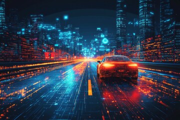 Futuristic background with an autonomous vehicle system