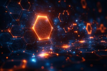 Digital security grid with hexagonal pattern background