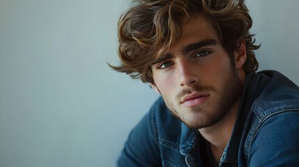 Portrait of a handsome guy with stylish hair, showcasing youthful energy and modern appeal