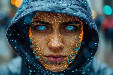 Biometric-powered personalized marketing background with facial elements.