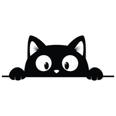 Playful Cat Silhouette Peeking Over Ledge