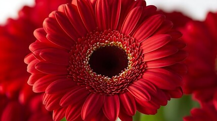Red gerbera daisy in full bloom, close-up view, natural light
