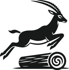 Antelope leaping over a log silhouette vector animal illustration