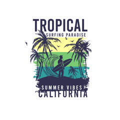 Tropical Surfing paradise summer vibes California colourful t shirt print poster