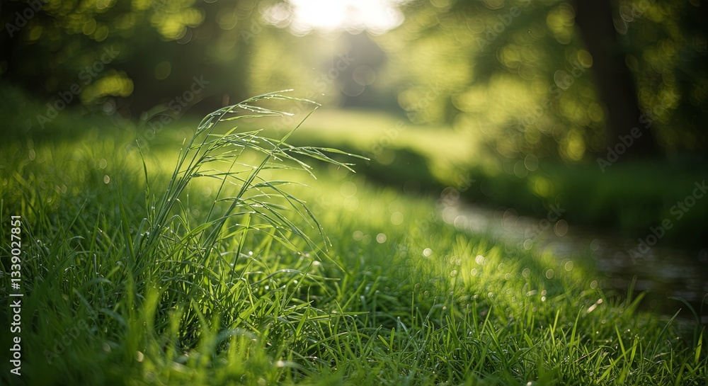 Aufkleber a grassy field with a small patch of grass in the foreground
