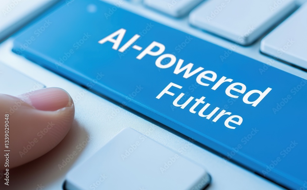 Poster a finger with a keyboard button that says ai powered future technology innovation concept