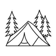 Obraz premium Camping Tent Icon Nature, Outdoors, Adventure, Pines, Woods