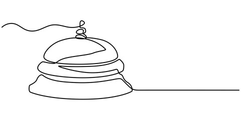 Vector continuous one single line drawing of bell in silhouette on a white background. Linear stylized, Service bell one line drawing, Service Bell, Table Bell, Service Bell Vector Line Icon, Simple.