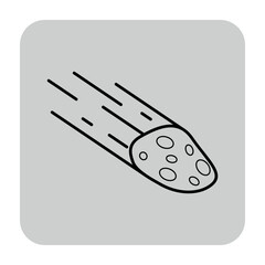 Line drawing of meteoroid moving swiftly through dark sky. Motion illustrated with speed lines and rocky texture on meteoroid