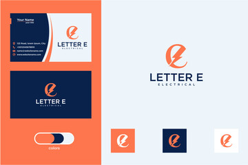 Modern Letter E Logo Design with Business Cards and Variations