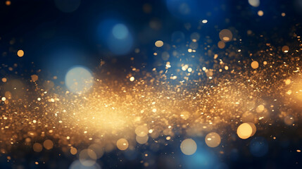 Obraz premium A Breathtaking Cascade Of Golden Light, Celebrating A Joyous Occasion, With A Deep Blue Bokeh Background And Sparkling Glitter
