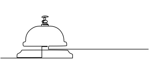 Vector continuous one single line drawing of bell in silhouette on a white background. Linear stylized, Service bell one line drawing, Service Bell, Table Bell, Service Bell Vector Line Icon, Simple.