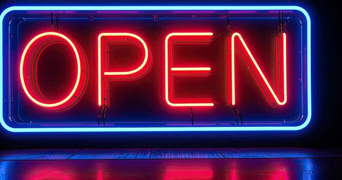 Neon open sign, night, store, open for business, advertisement