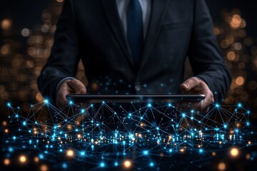 Digital business concept with a businessman's hand using technology