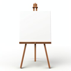 Blank Canvas on Wooden Easel Ready for Painting on White Background