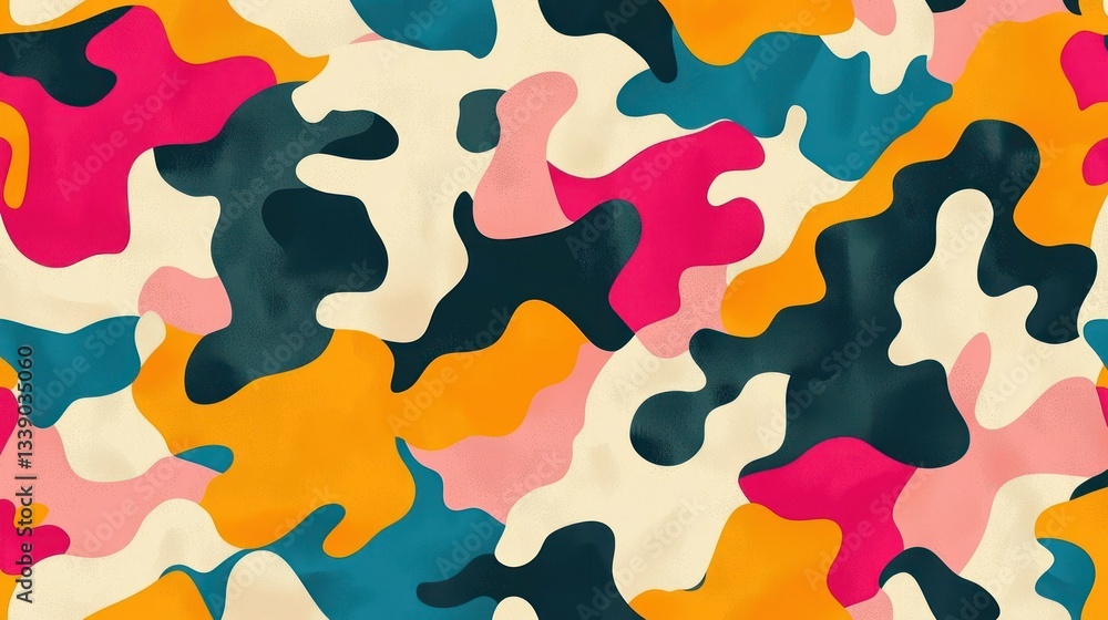 Poster a smooth vector illustration of camouflage elements arranged in a seamless, multi-colored design for