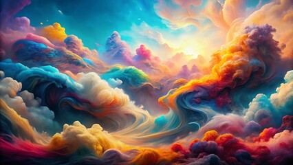 Ethereal Cloud Formations: Vibrant Abstract Landscape Painting