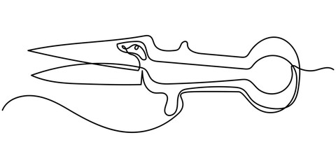 Gardening Pruning Shears or Cutters Single Line Drawing with Editable Stroke and Copy Space continuous one line drawing, Scissors Continuous Line Illustration, Minimalist vector illustration.