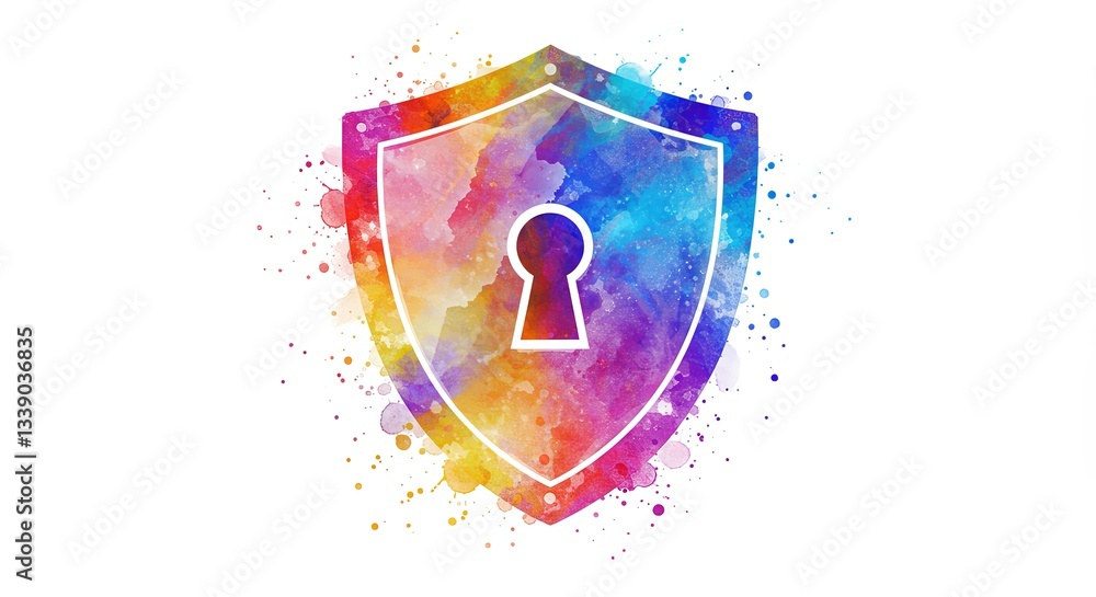 Poster a colorful shield with a keyhole in the middle