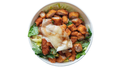 Salad bowl png. Salad with chicken and cheese on top