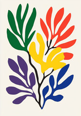 Colorful Floral Abstract: A vibrant and expressive artwork featuring a stylized arrangement of colorful plant forms with contrasting hues and organic shapes.