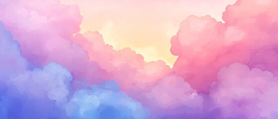 Dreamy Pastel Skies, A Watercolor Landscape with Pink and Blue Clouds