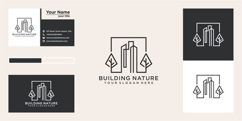 Modern Minimalist Building and Tree Logo Design