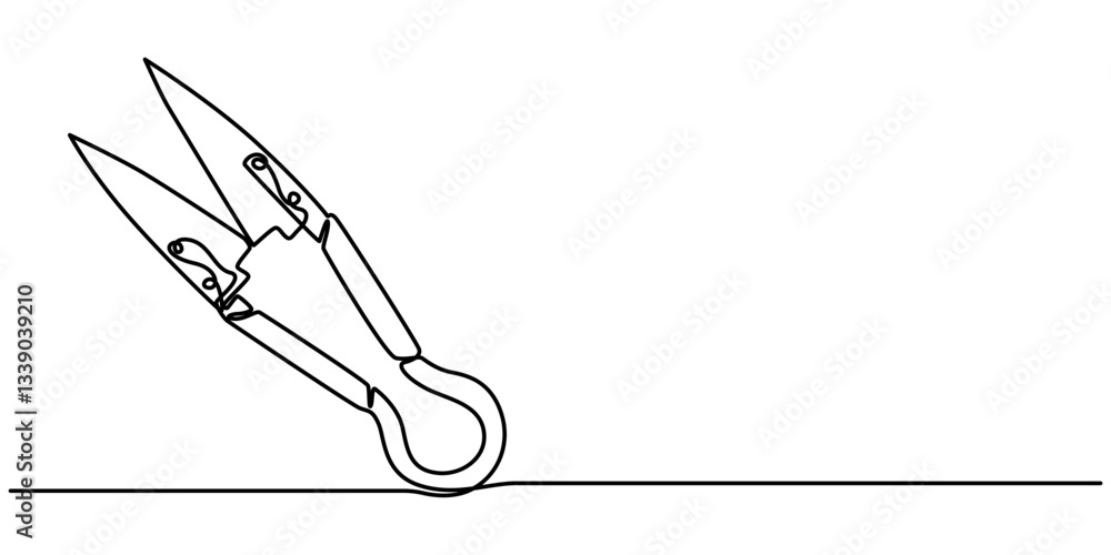 Poster gardening pruning shears or cutters single line drawing with editable stroke and copy space continuo