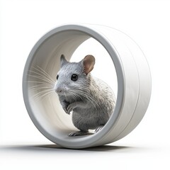 Adorable small rodent in playful action inside a white wheel that exudes charm and cuteness for stock photography usage