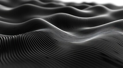 Abstract dark gray 3D wavy surface with lines, flowing texture background.