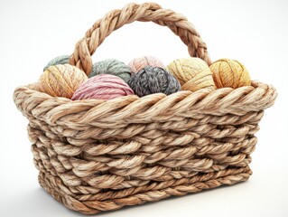 Cozy Handwoven Basket Filled with Colorful Yarn Balls for Knitting and Crafting Projects