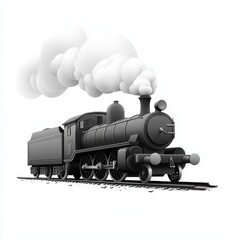 Vintage Steam Train with Billowing Smoke on Tracks in a Minimalist Style, Perfect for Nostalgic and Transport Themes