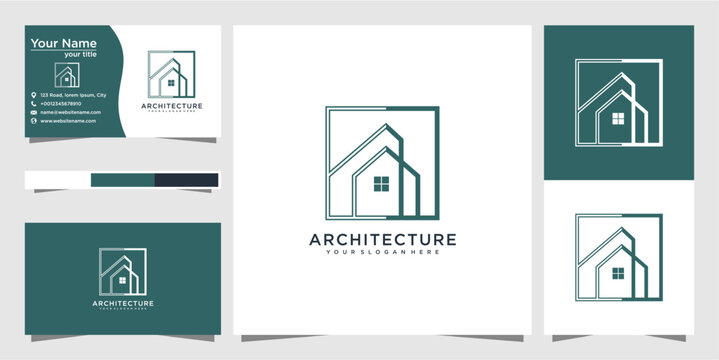 Modern Minimalist Green and White Architecture Logo Design with Business Cards