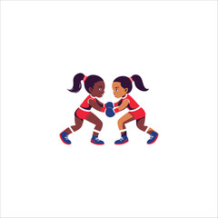 Cartoon Wrestlers Vector Illustration – Two Sporty Characters in Red Outfits Ready to Grapple on a Clean White Background.