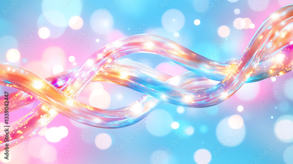 Poster A colorful, abstract representation of intertwined strands illuminated with soft lights on a vibrant background
