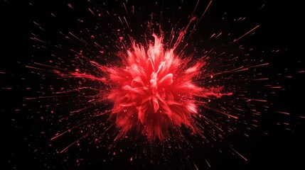Intense red fireworks exploding in the night sky.