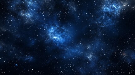 Naklejka premium Glowing nebula with blue and white hues against a dark background, featuring scattered stars and cosmic dust. Image evokes wonder and mystery