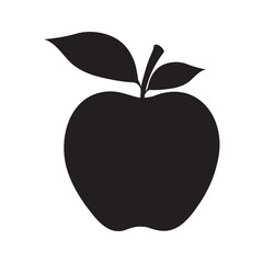 Black Apple Silhouette with Leaves – Minimalist Fruit Illustration