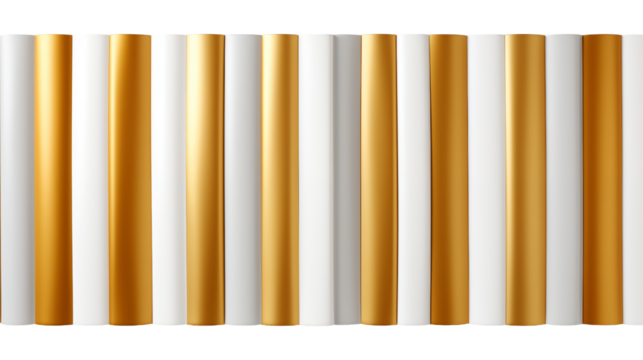 Gold White Cylinders Modern Geometric Pattern, Minimalist Luxury Background Design.